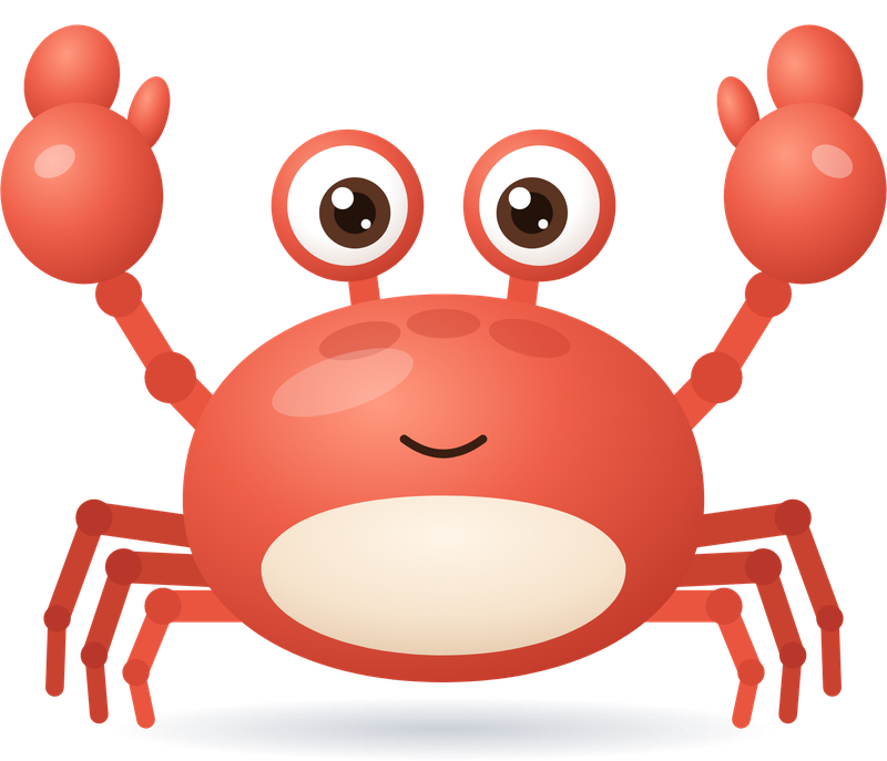 The MitLernen mascot: a friendly red crab with big eyes and raised claws.